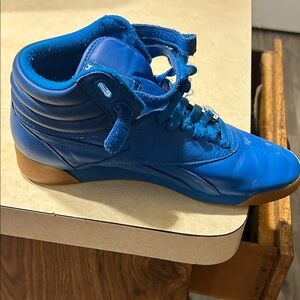 Reebok Royal Blue High-Top Sneakers with Brown Sole
